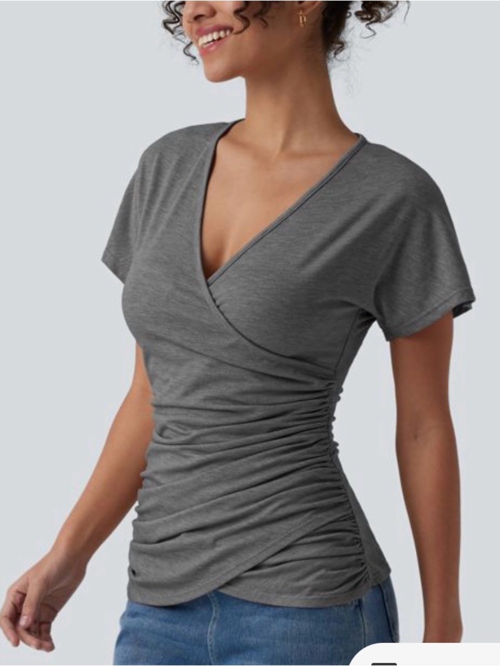 Halara V-Neck Short Sleeve Ruched Casual Top